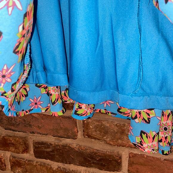 Flying Tomato Blue Neon Floral Print Stretchy Mini Skirt Women's Size Small - Picture 6 of 7